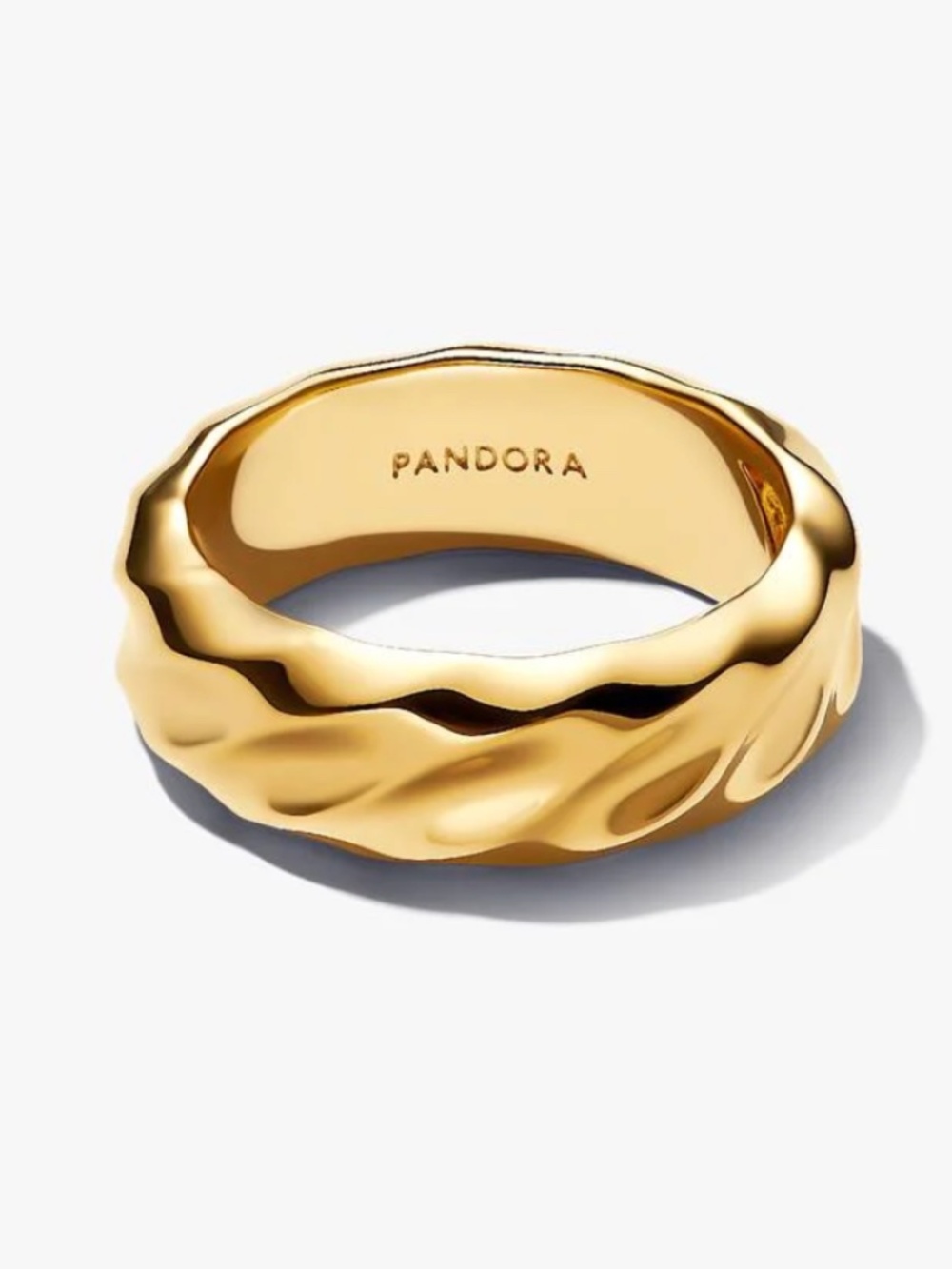 Pandora Essence Rippled Wide Band Ring Size 7 (Gold)